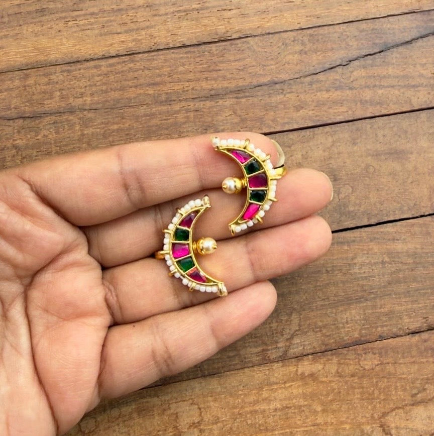 Real Kundan moon shape bugadi earrings