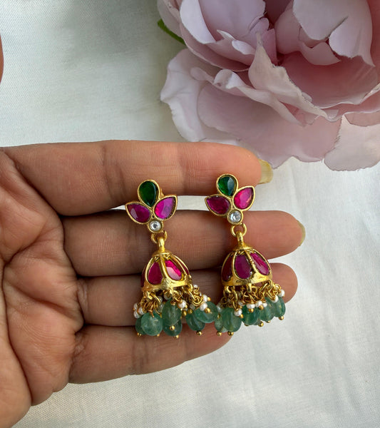 Three stone real kundan affordable jhumkas