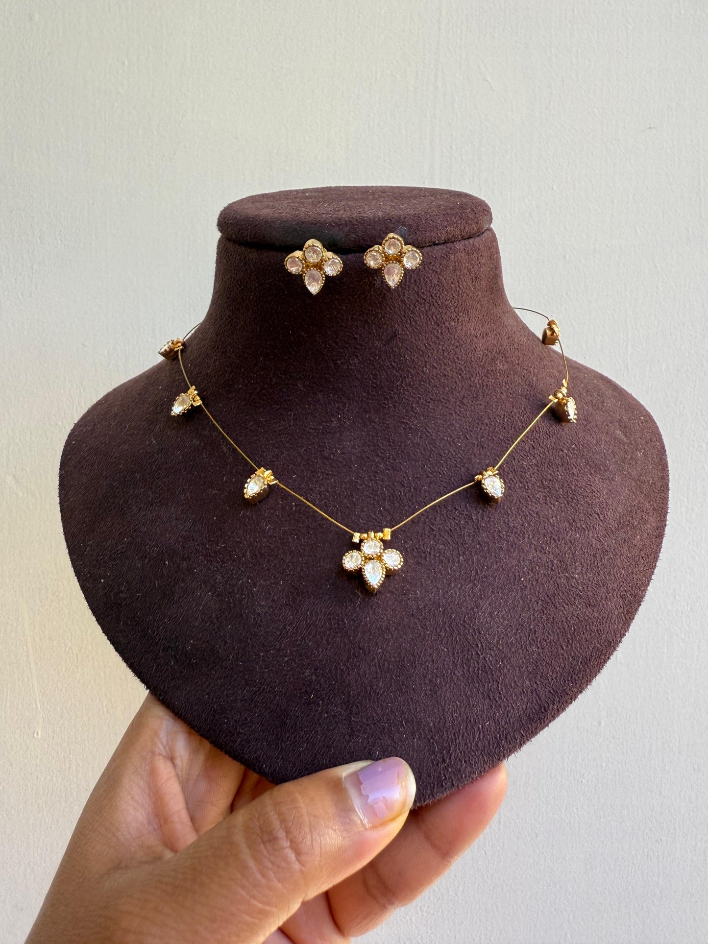 Moissanite invisible necklace with studs