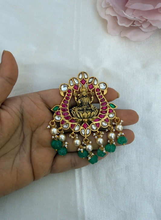 Lakshmi devi real kundan dual peacock big size locket