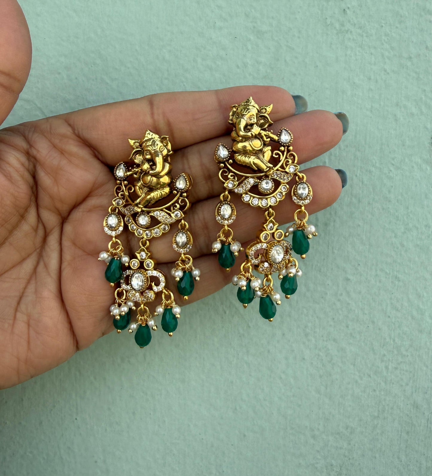 Antique ganesh moissanite hanging earrings