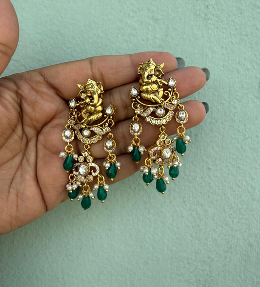 Antique ganesh moissanite hanging earrings