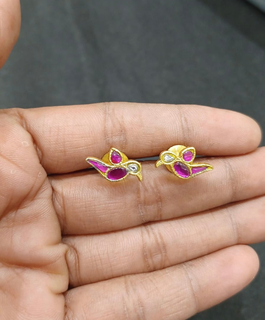 Cute small real kundan parrot studs 5