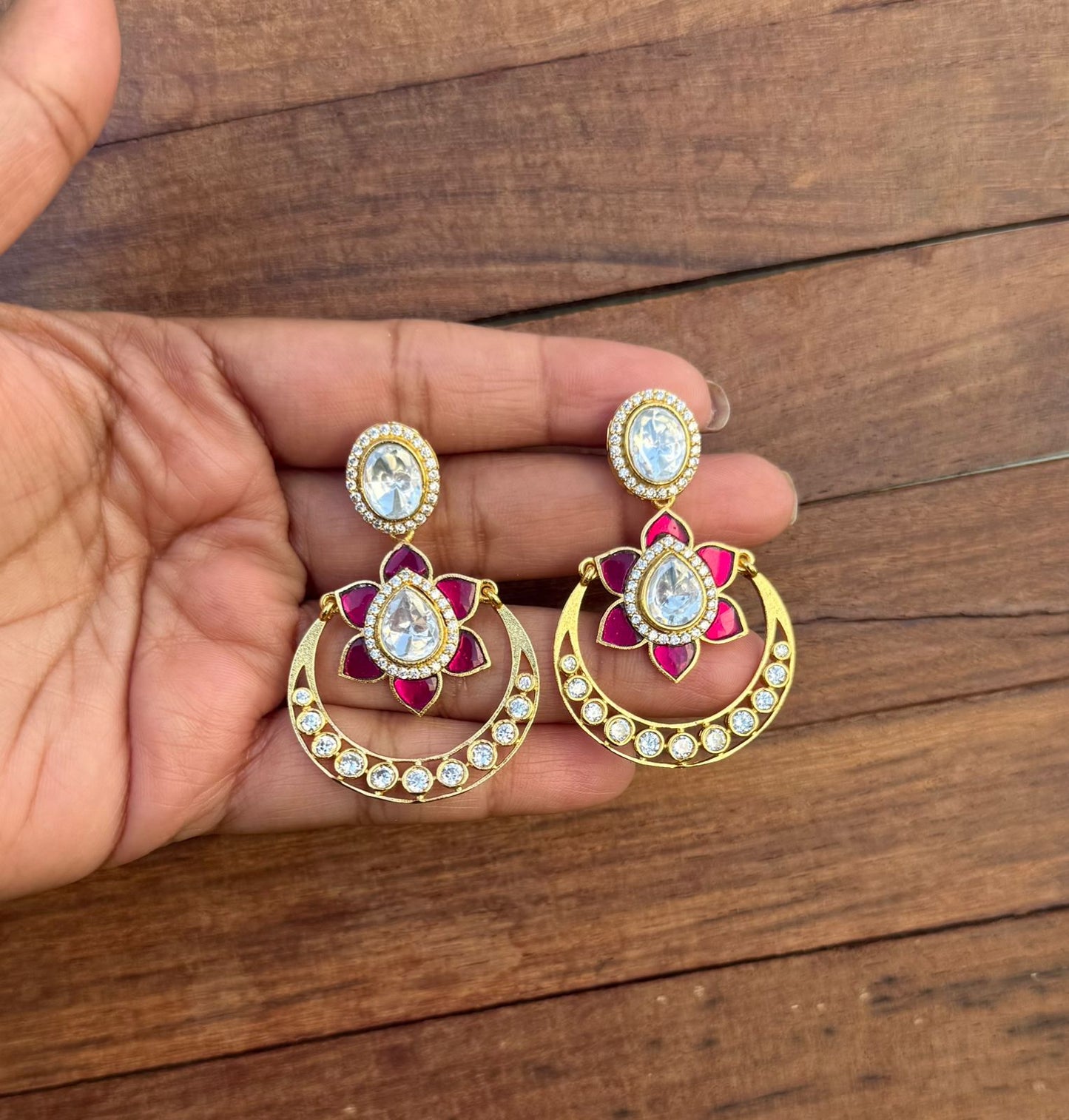 Real Kundan flower moon chandbali earrings design2