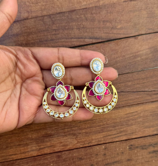 Real Kundan flower moon chandbali earrings design2