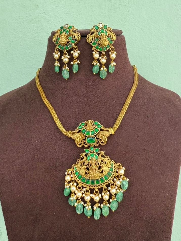 Nano elephant lakshmi real kundan devi necklace with hangings