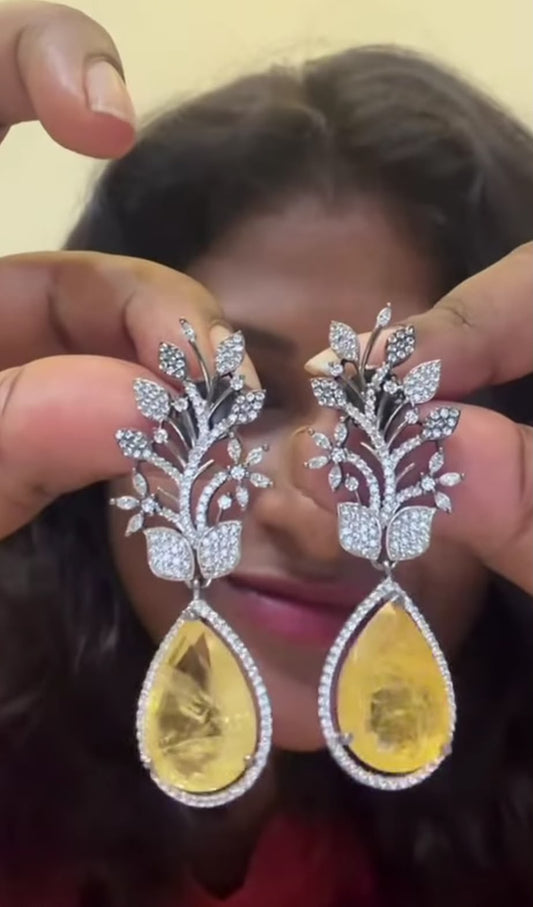 Statement doublet stone yellow drop earrings