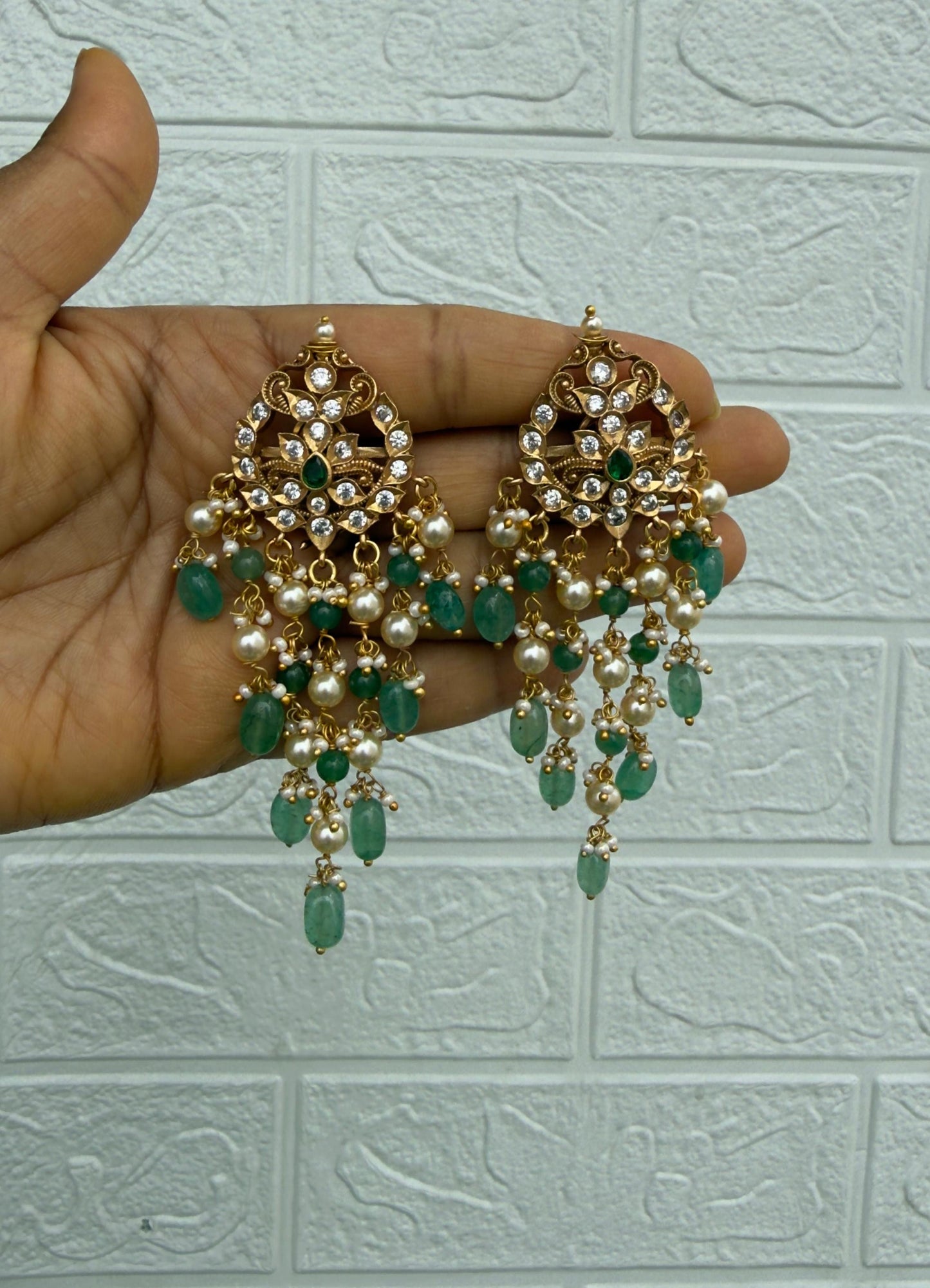 Traditional light weight flower pearl hanging earrings