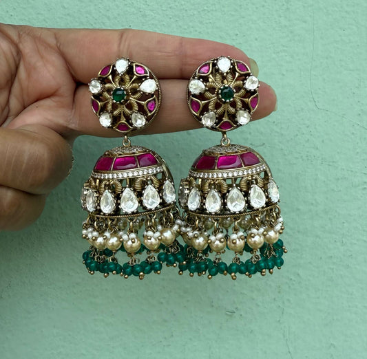 Moissanite star real kundan designer jhumkas