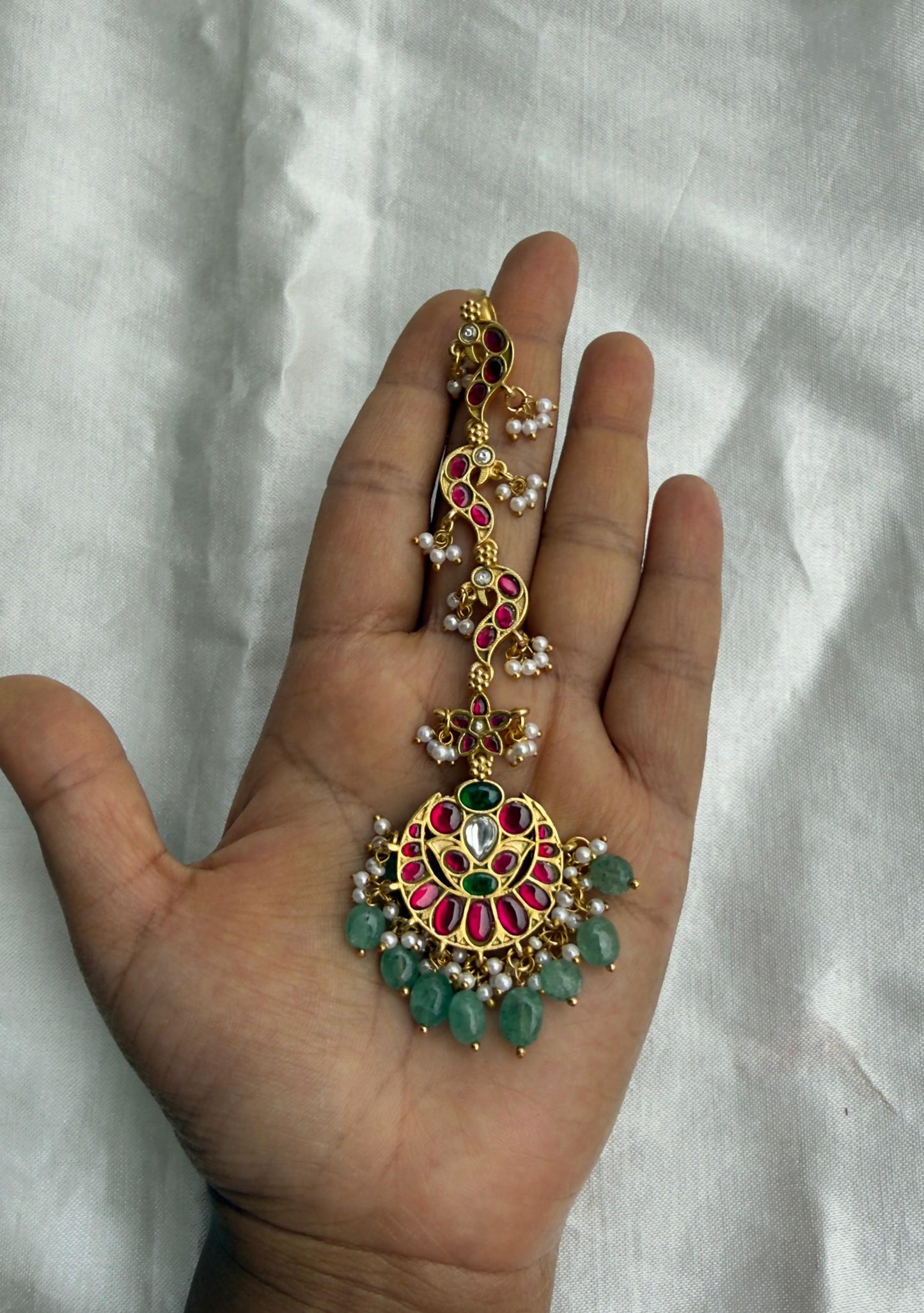 Peacock tail real kundan flower mangteeka