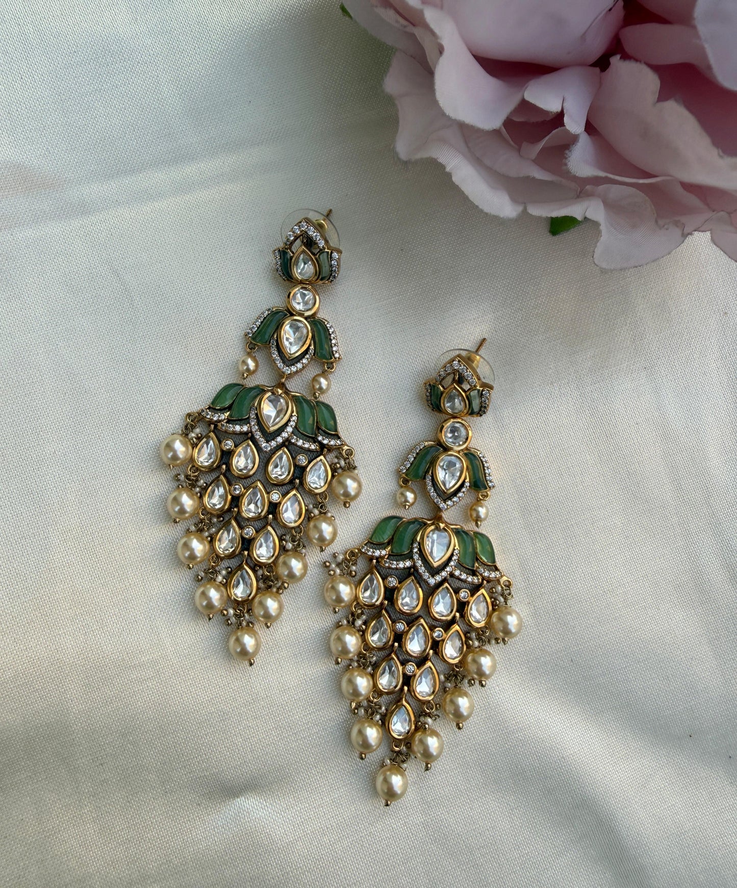 Lotus two layered polki designer chandbali earrings