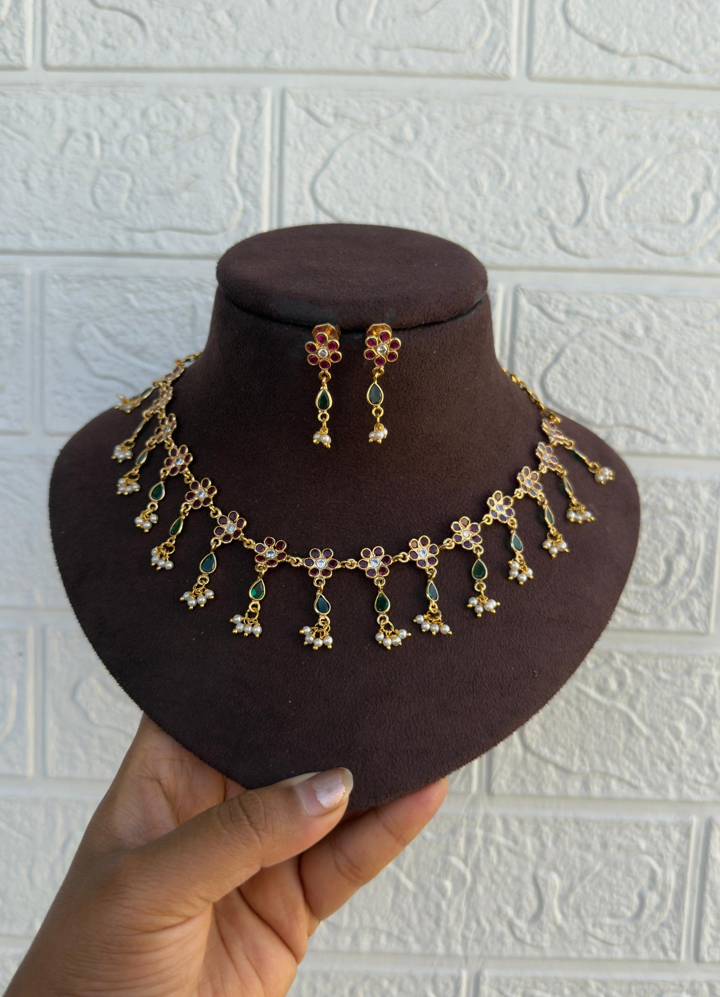 Full of flower polki designer necklace design2