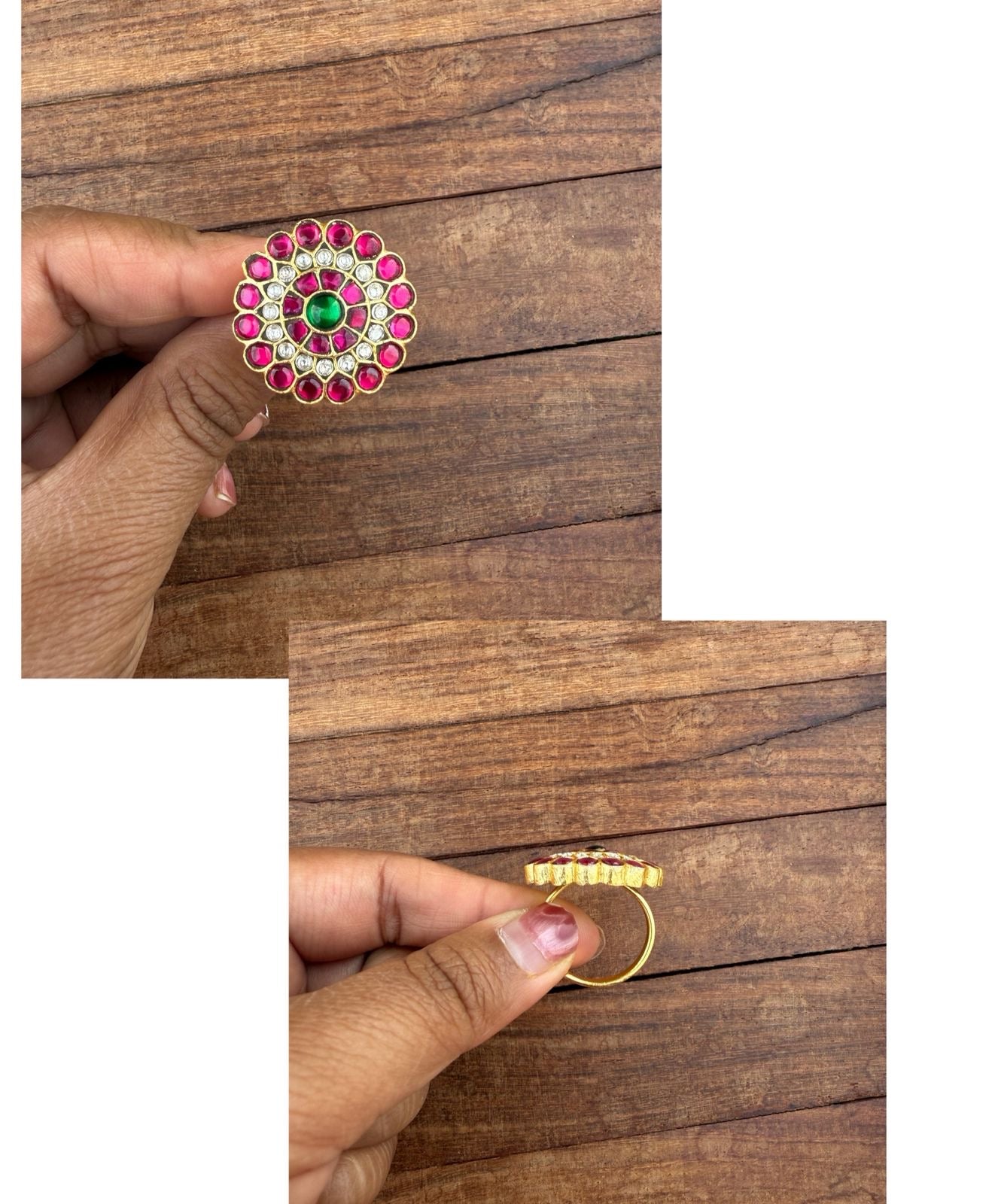 Real kundan flower ring desing5