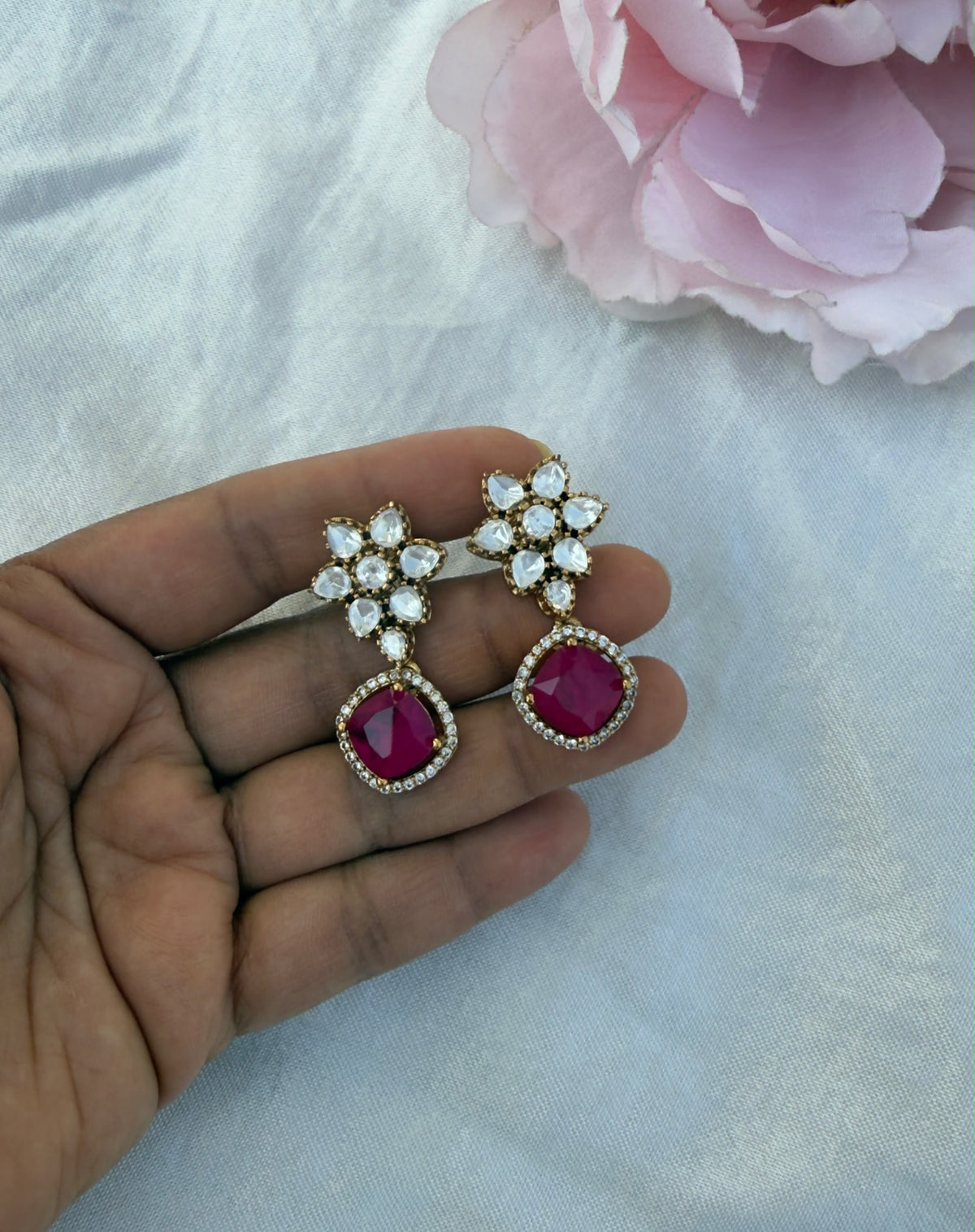Moissanite flower affordable drop earrings