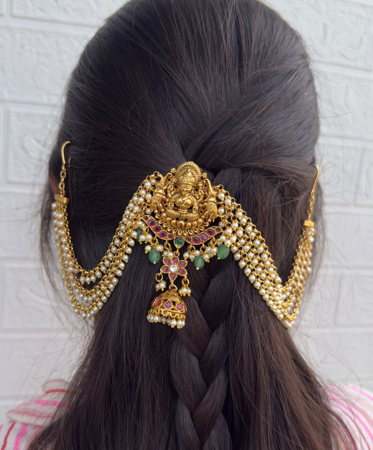 Lakshmi devi kundan hair accessory with maatis