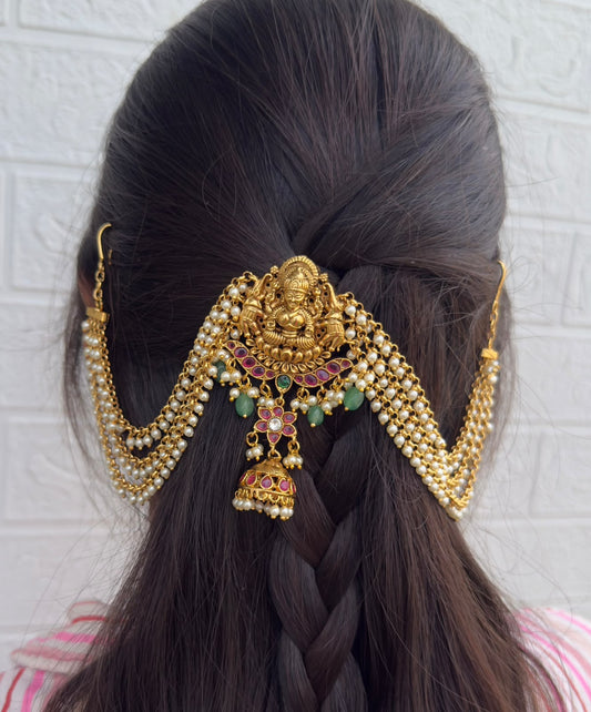 Lakshmi devi kundan hair accessory with maatis