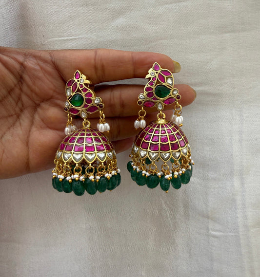 Peacock real kundan big jhumkas