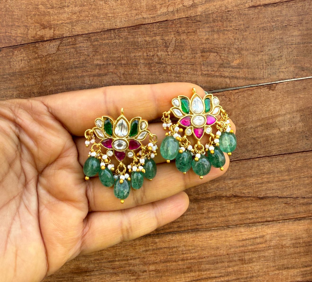 Lotus real kundan studs 5