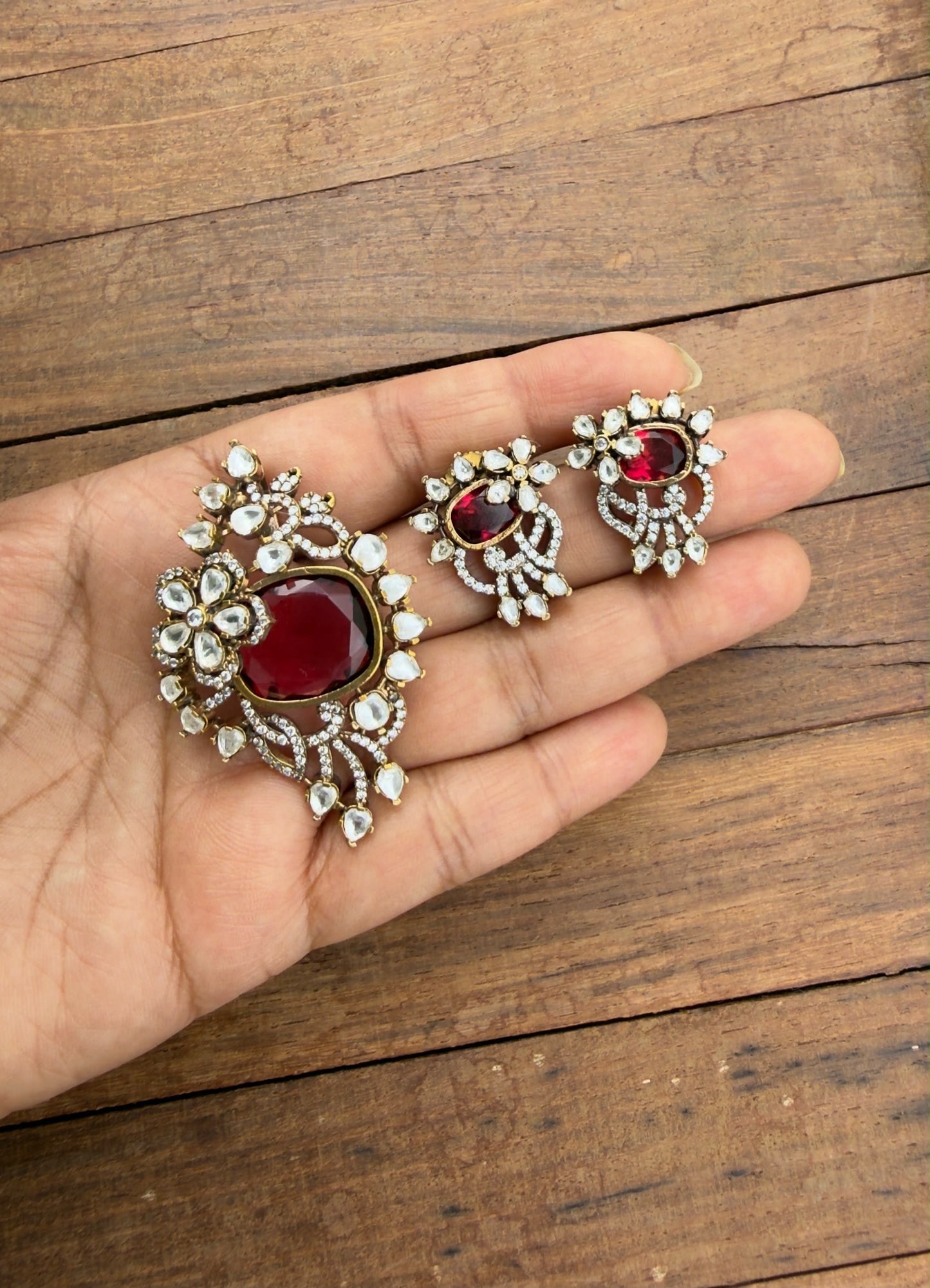 Moissanite doublet stone flower locket combo