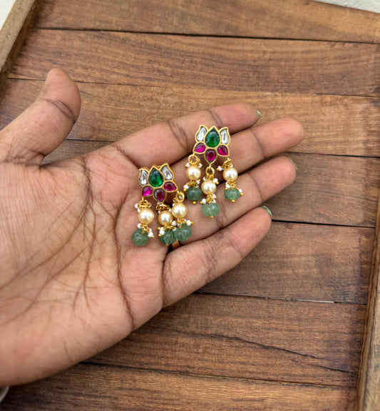 Lotus real kundan two layered pearl hangings