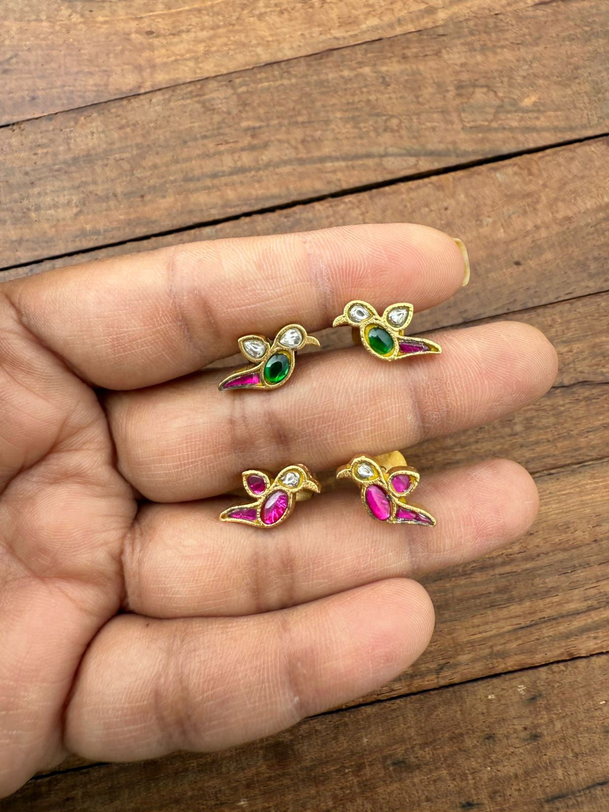 Cute small real kundan parrot studs 5