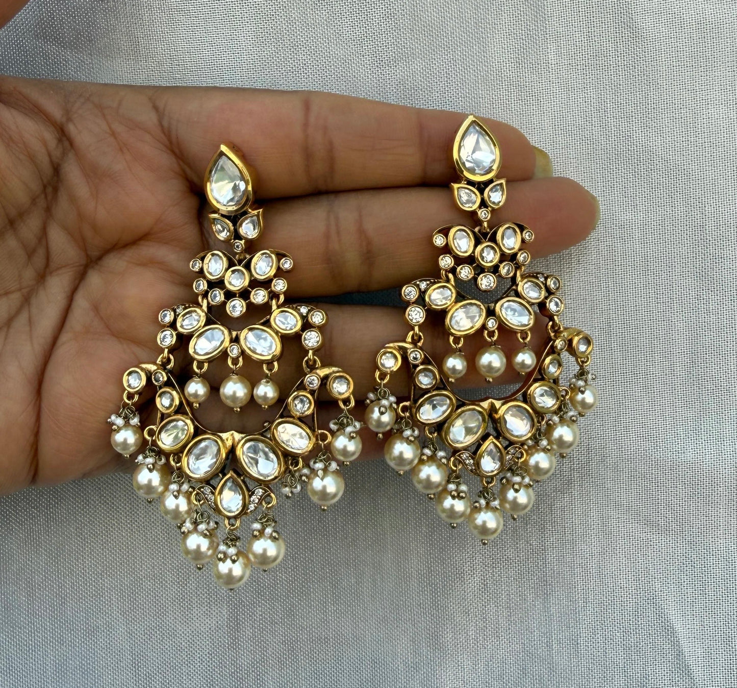 Polki kundan moissanite heavy look chandbalis