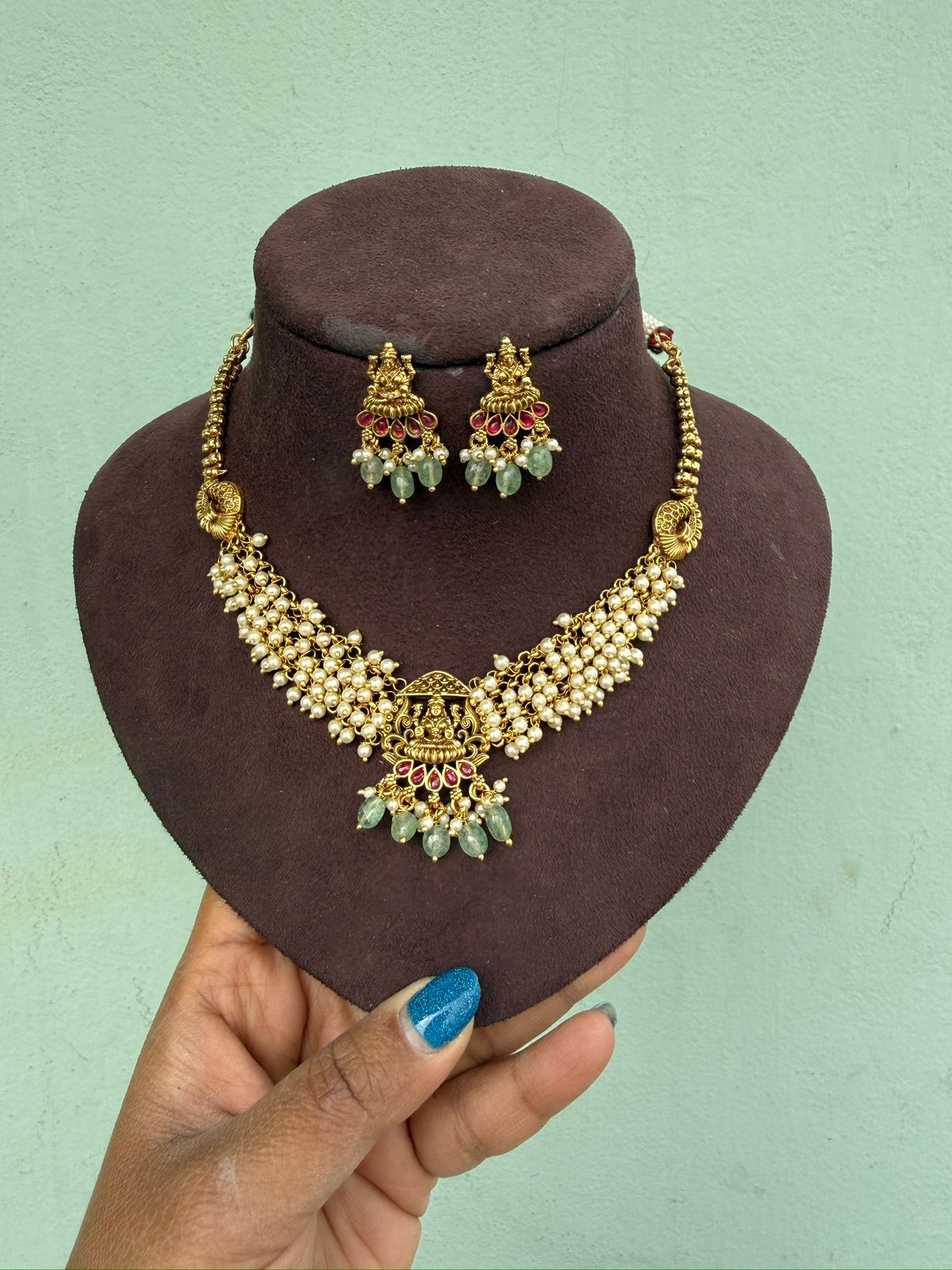 Lakshmi heavy pearl antique necklace with studs