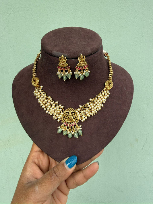 Lakshmi heavy pearl antique necklace with studs