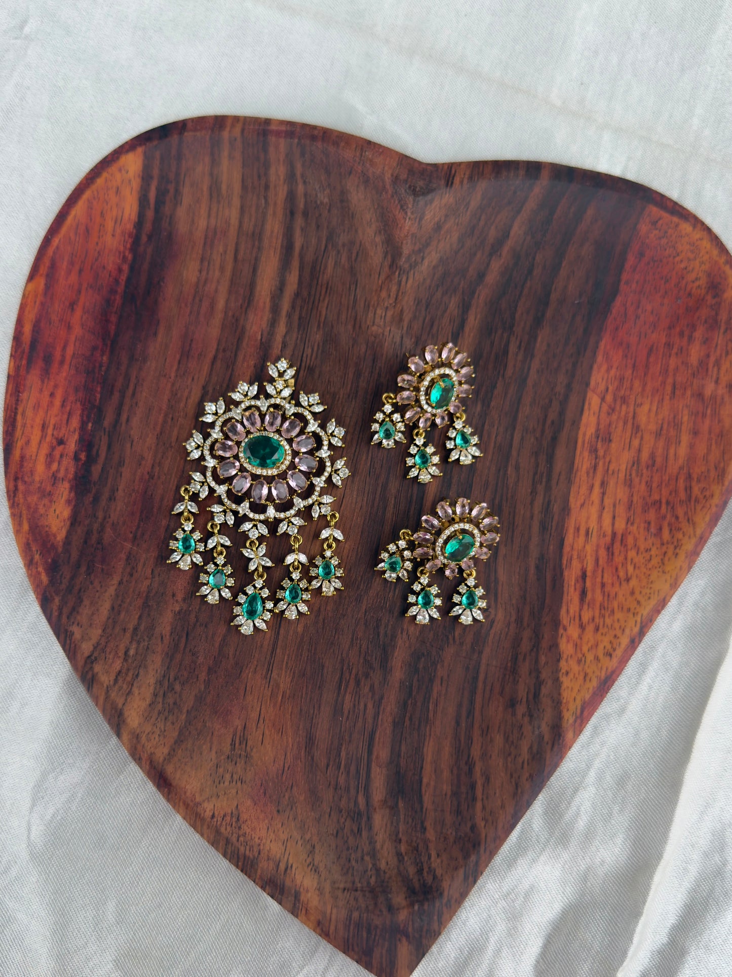 Diamond replica pastel green pink flower locket combo