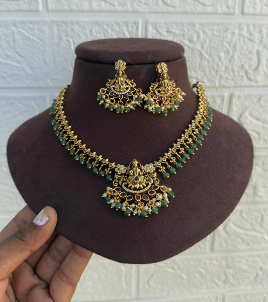 Lakshmi lotus antique finish necklace with chandbalis 5