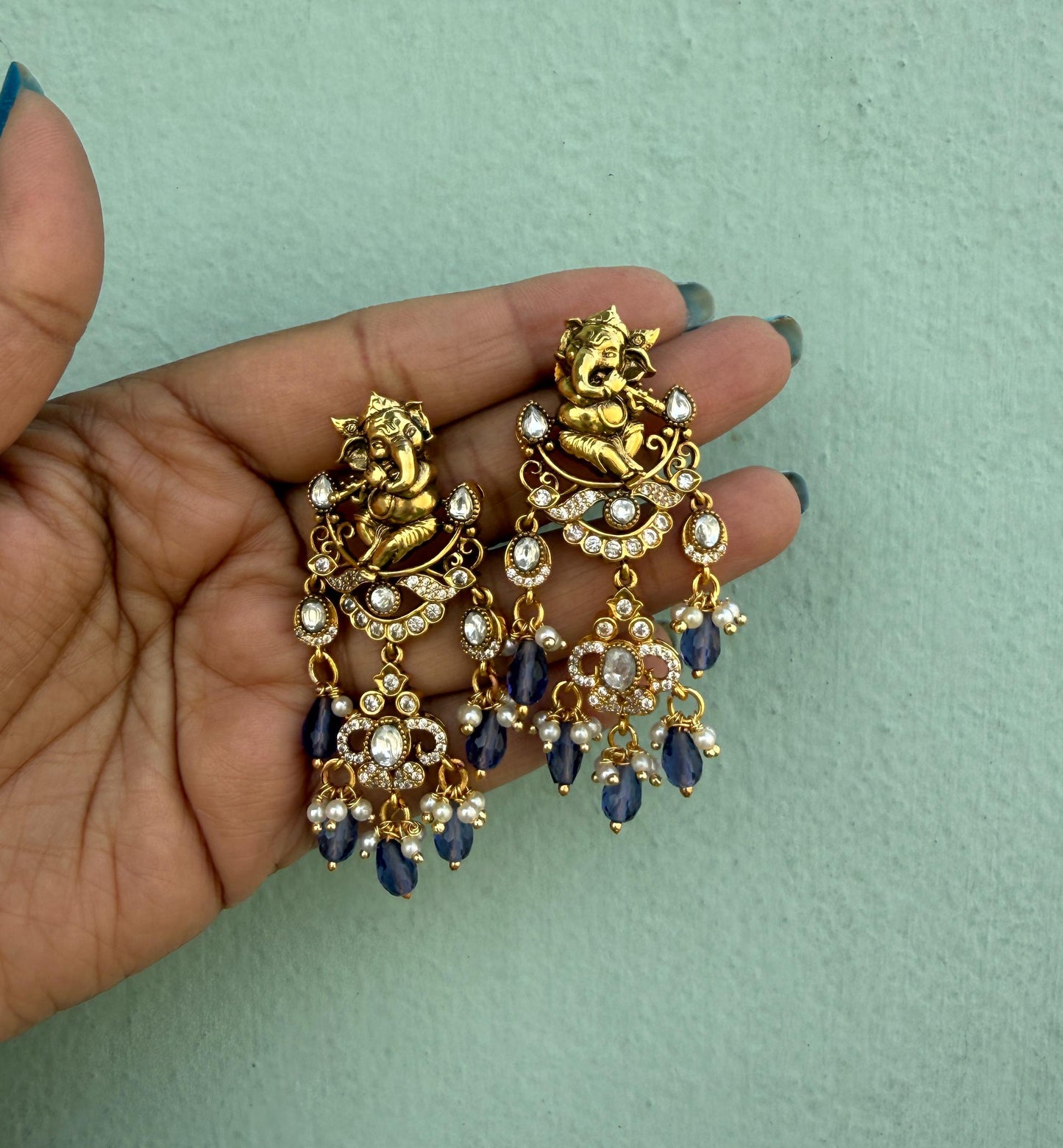 Antique ganesh moissanite hanging earrings