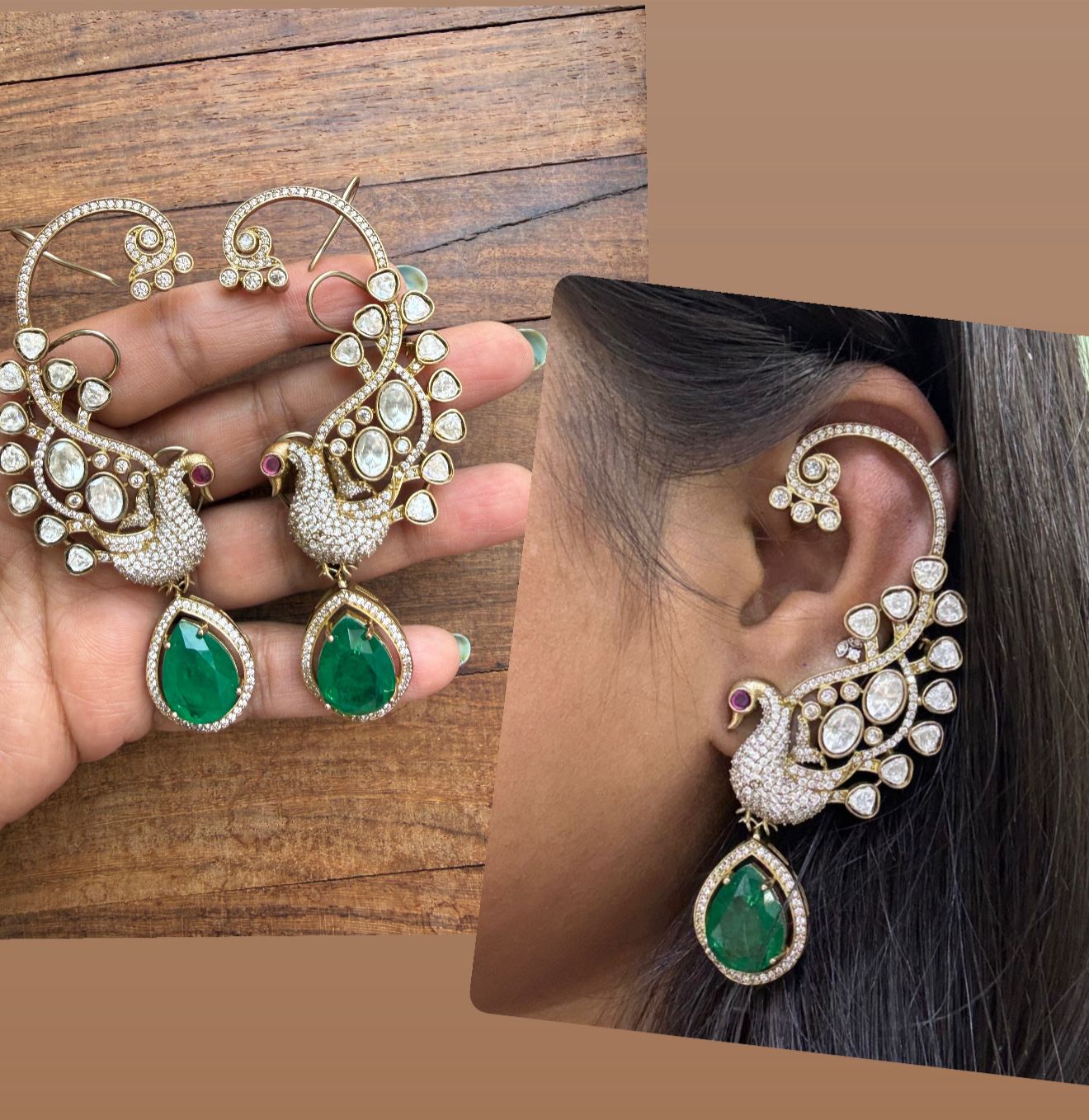 Moissanite peacock designer earcuffs
