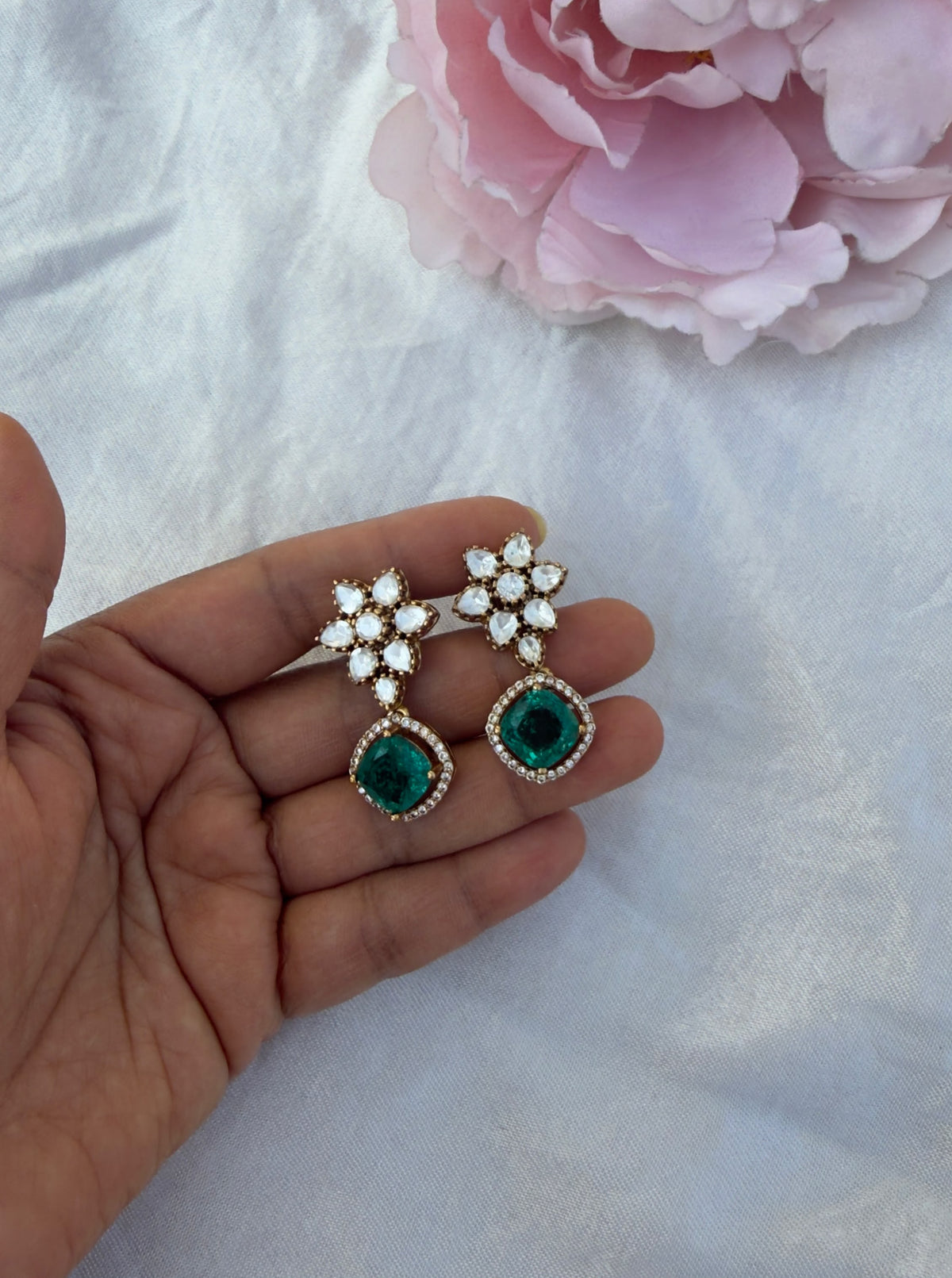 Moissanite flower affordable drop earrings