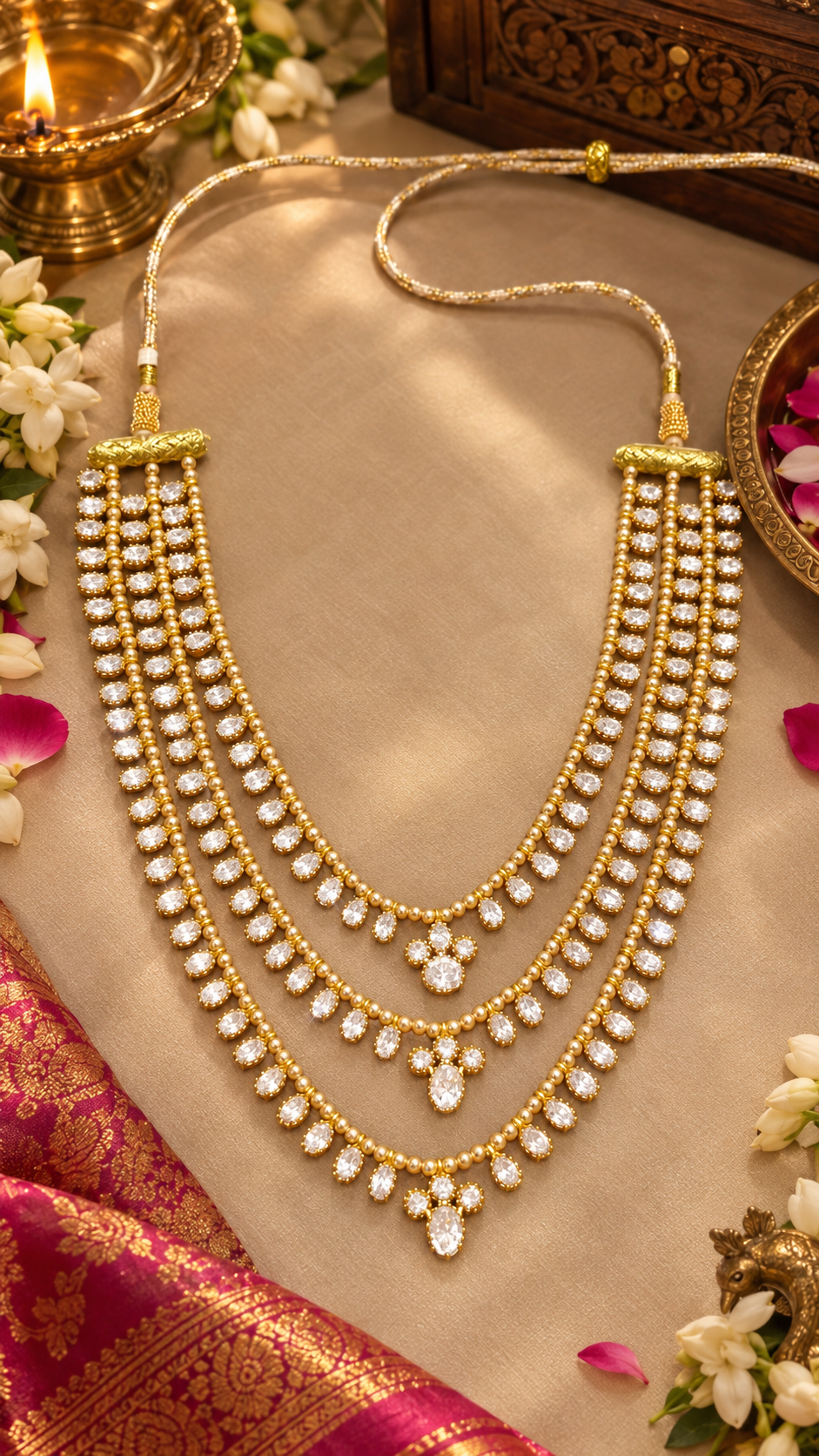 Three layered royal stylish Moissanite necklace