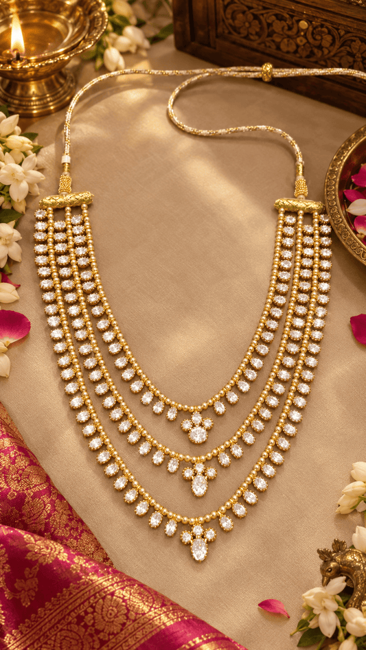 Three layered royal stylish Moissanite necklace