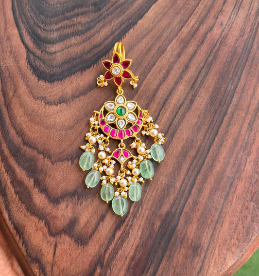 3 in 1 chandbali flower real kundan locket/ hairpin/ mangteeka