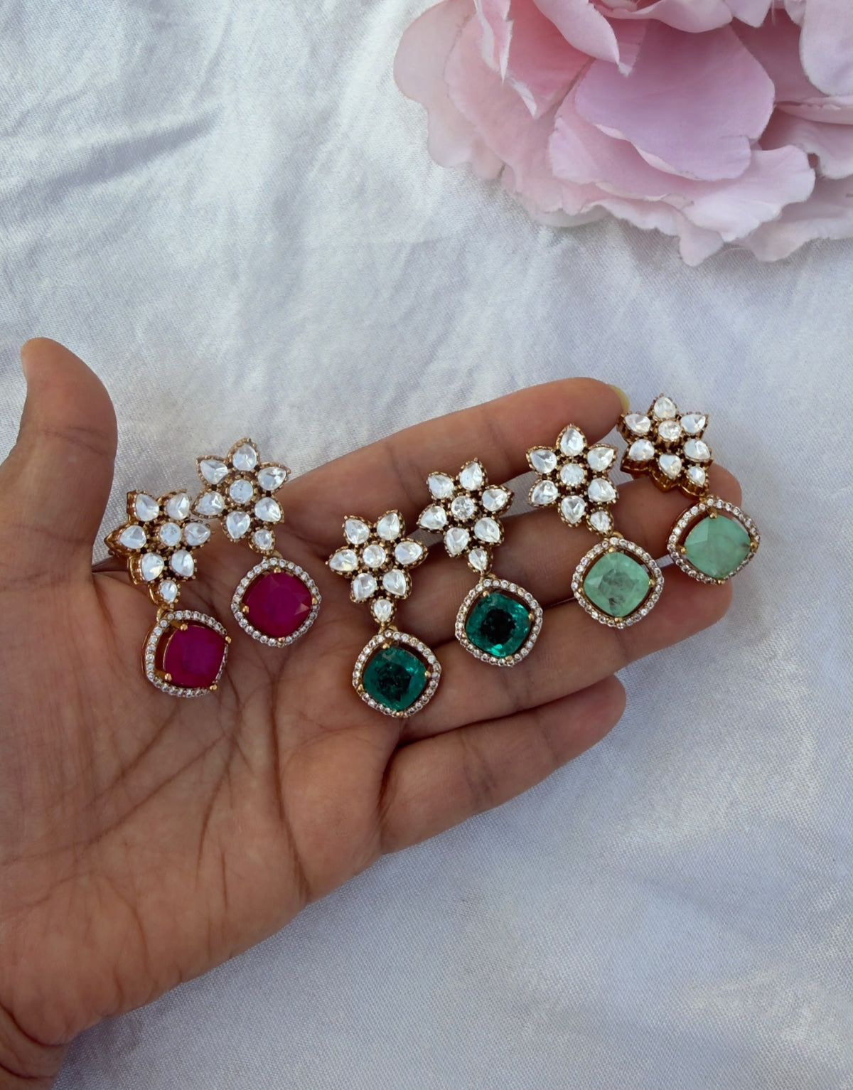 Moissanite flower affordable drop earrings