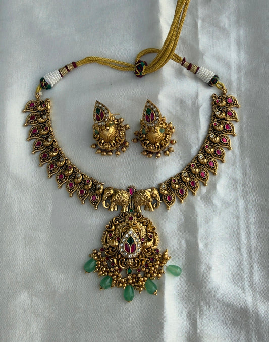 Beautiful antique real kundan elephant necklace with jhumkas
