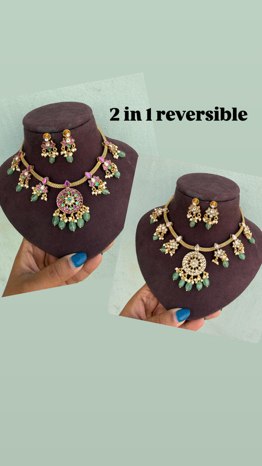 2 in 1 reversible real kemp lotus flower necklace with earrings