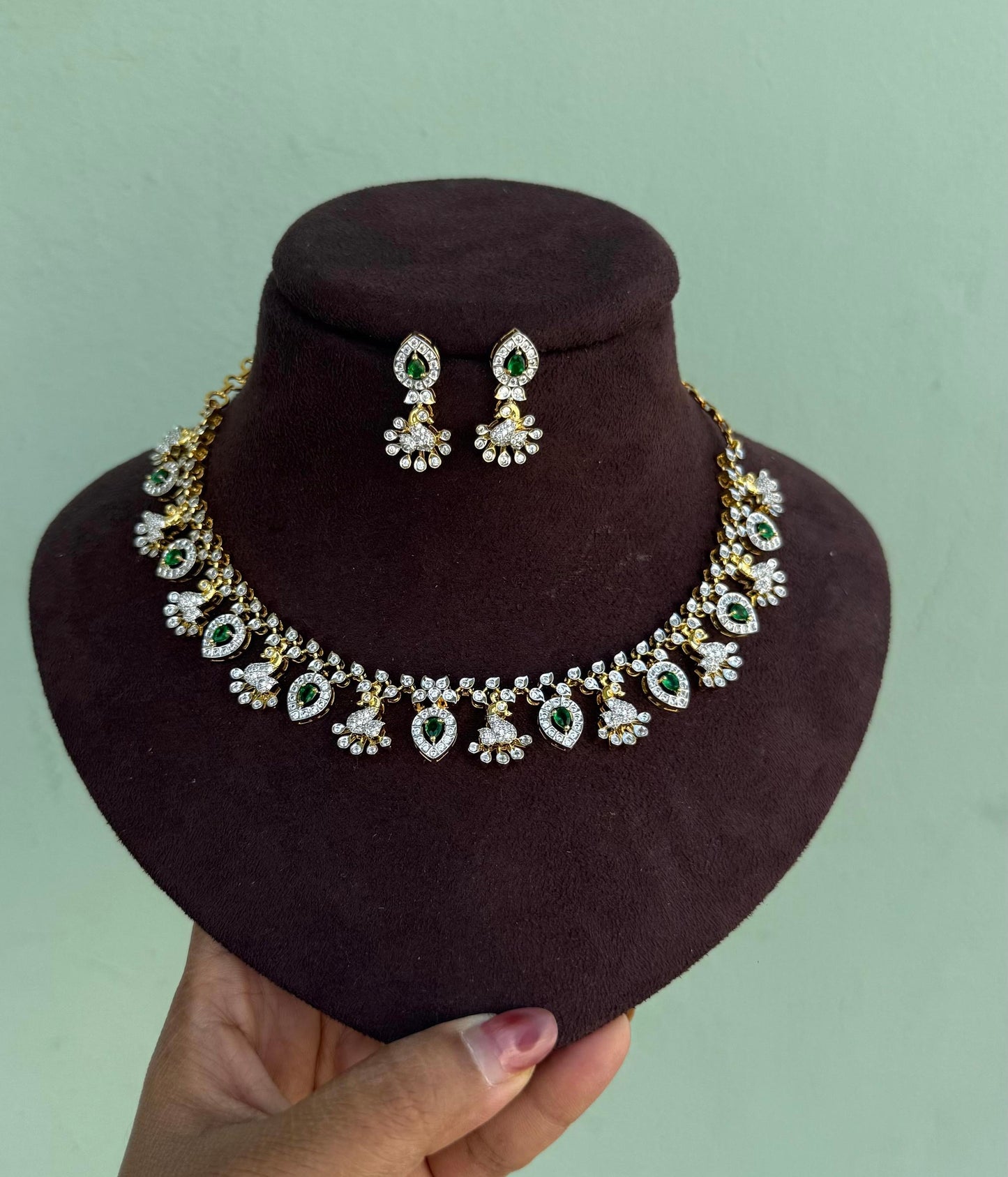 Peacock green pearl drop diamond necklace