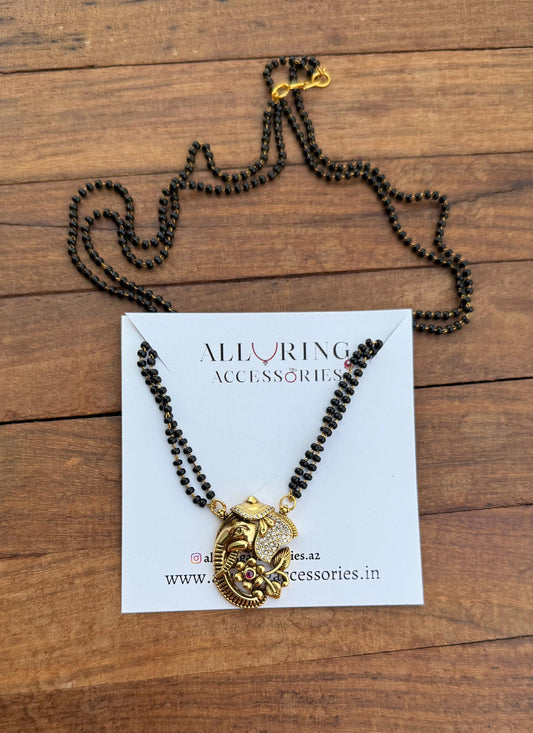 Ganesh antique locket with black beads