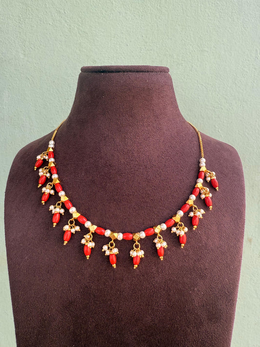 Full of coral beaded single line necklace