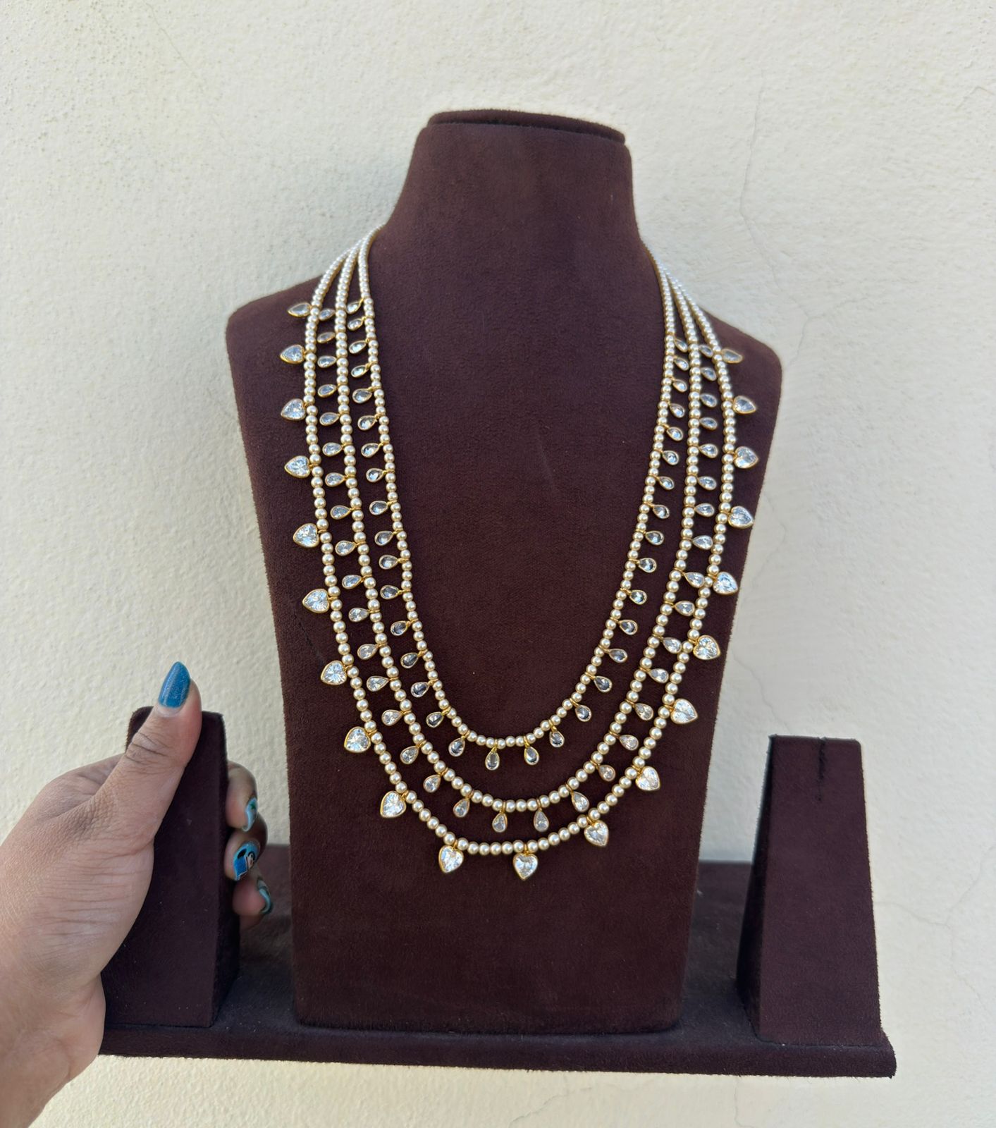 Three layered swaroski pearl heart mala