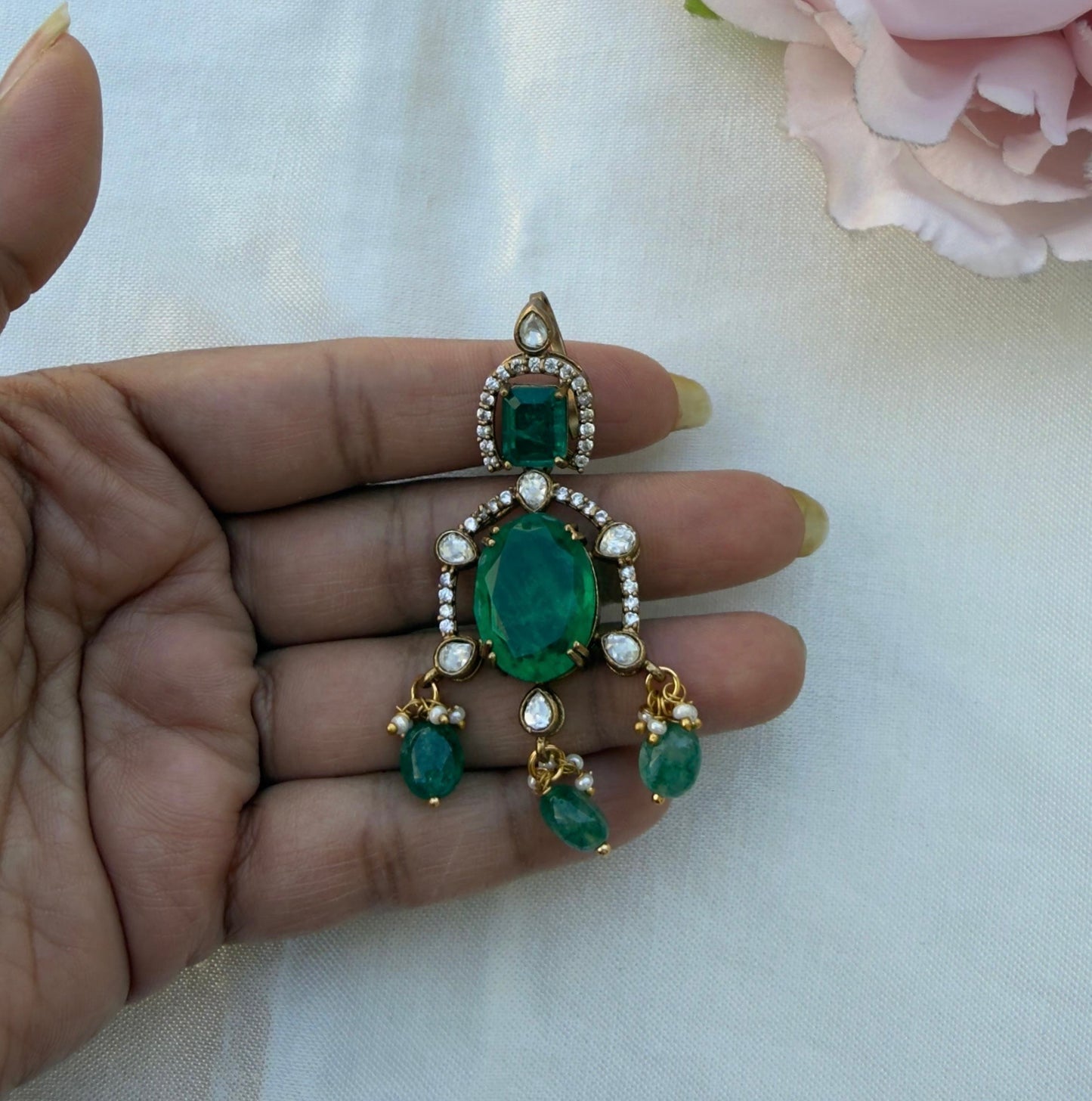 Square oval drop doublet stone locket with/ without hasli