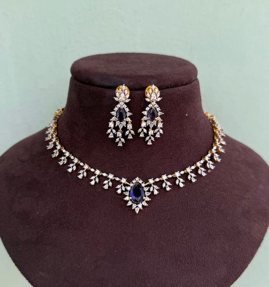 Diamond look purple stone stylish pearl necklace