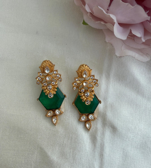 Statement polki engraved green stylish earrings