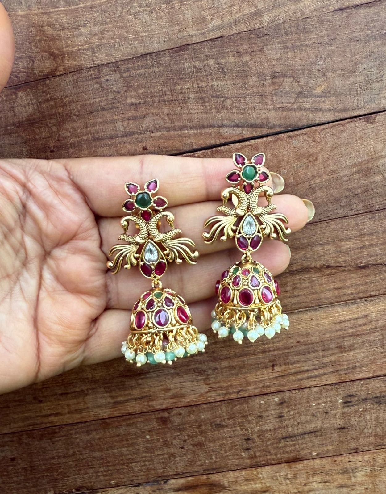 Dual peacock gold look alike jhumkas