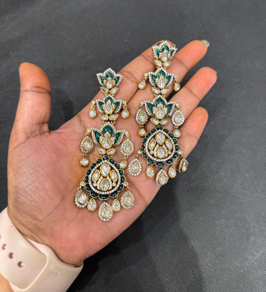 Four layered lotus mossanite extremely light weight chandbalis