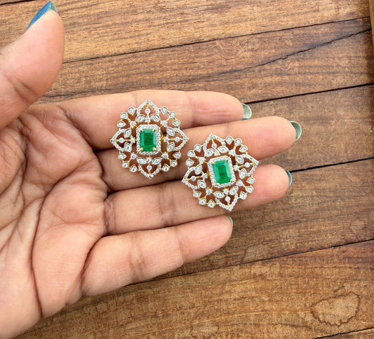 Diamond green emerald studs