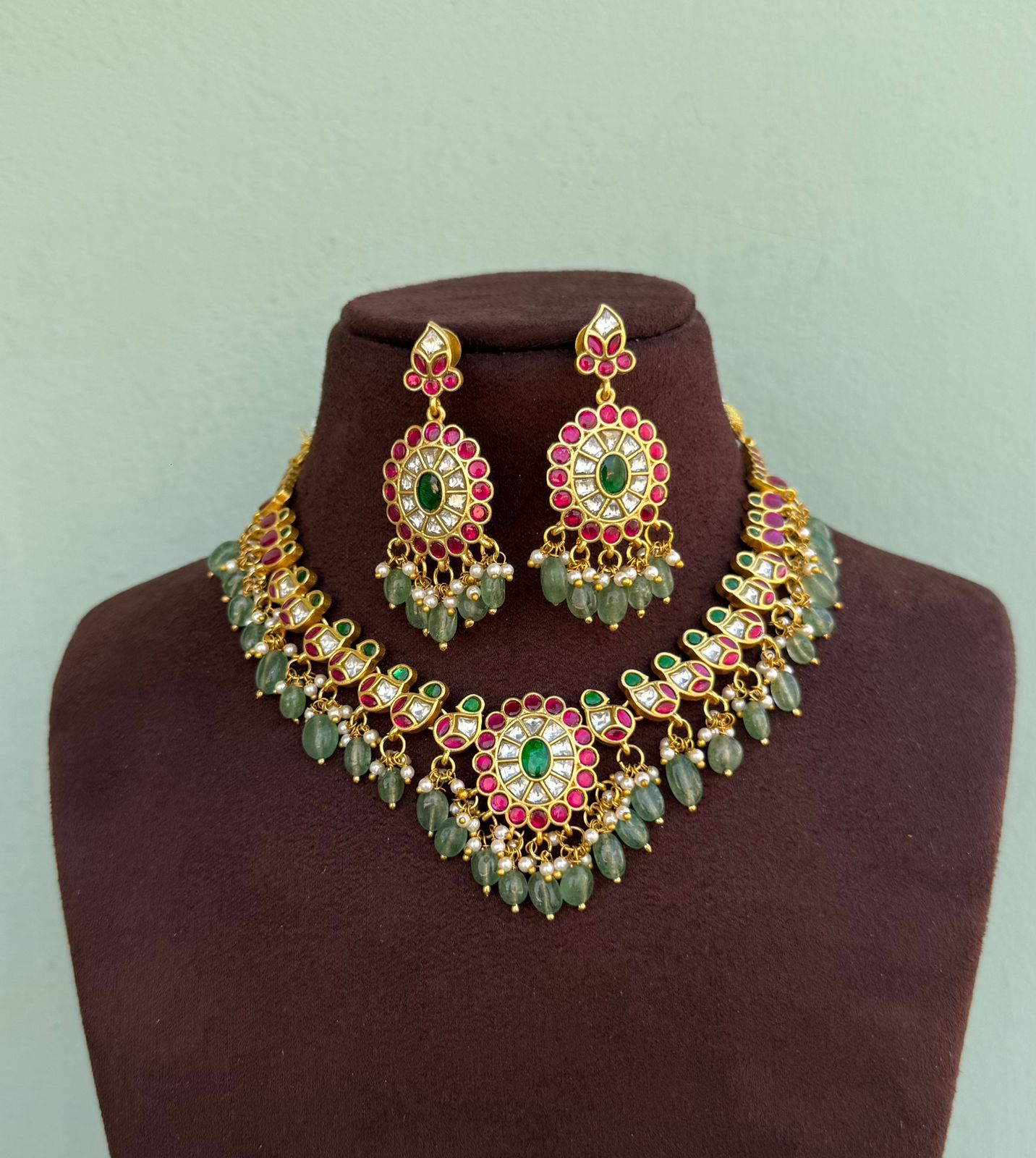 Real kundan multicoloured necklace with earrings dedign6